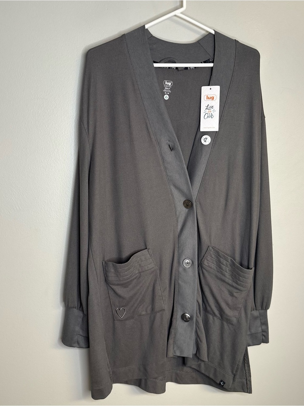 lug Women's Charcoal Gray Button-Front Dolly Cardigan Oversized